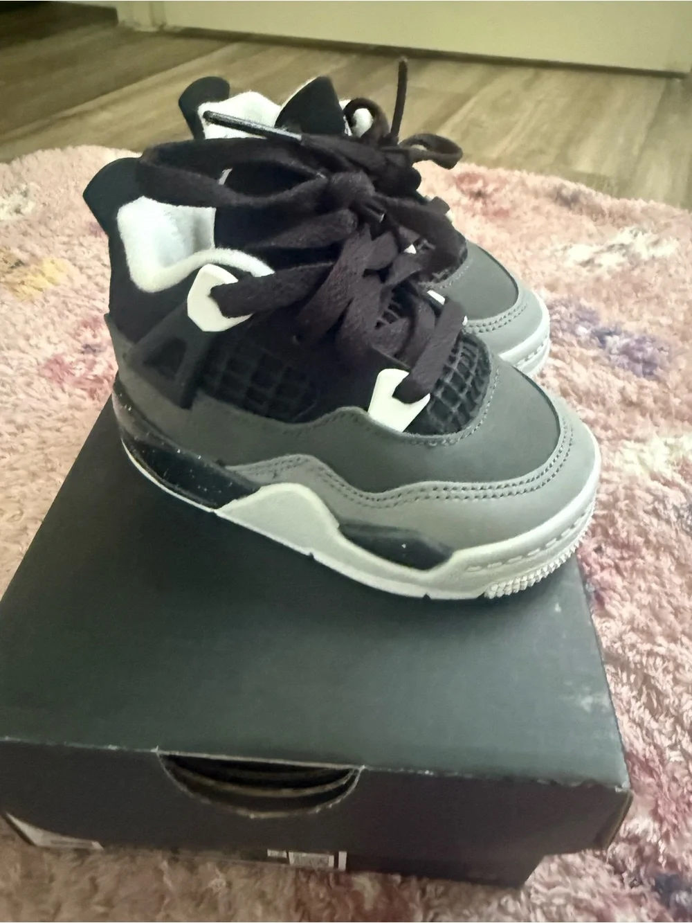 Jordan 4 Kids Gray and Black